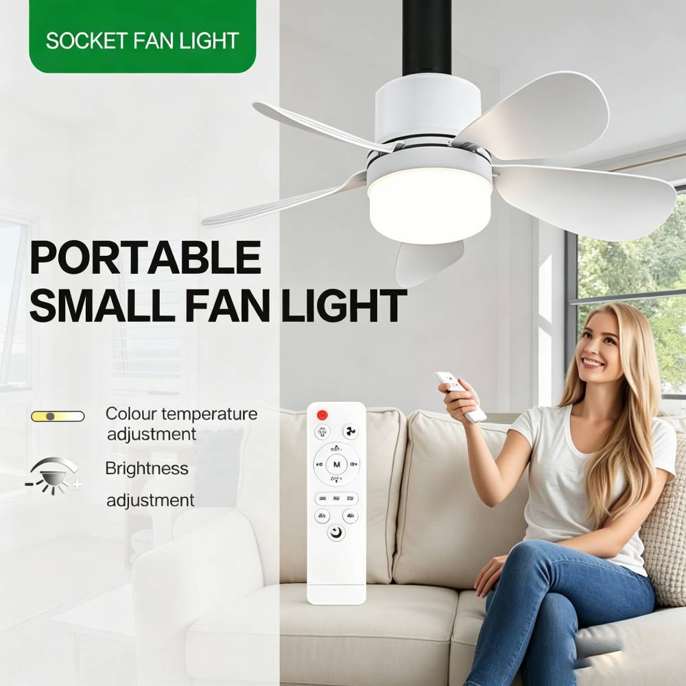 Commercial Kitchen Lighting - Socket Fan Light with Remote, Small