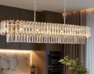 Commercial Kitchen Island - Gold Crystal Chandeliers Dining Table Light
