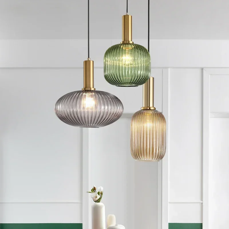 Commercial Kitchen Island - Vintage Colorful Glass Striped Pendant Chandelier