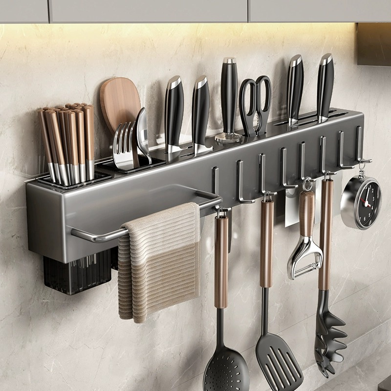 Commercial Kitchen Knife Holder - Multifunctional Wall-Mounted Kitchen Storage Rack, Heavy-Duty