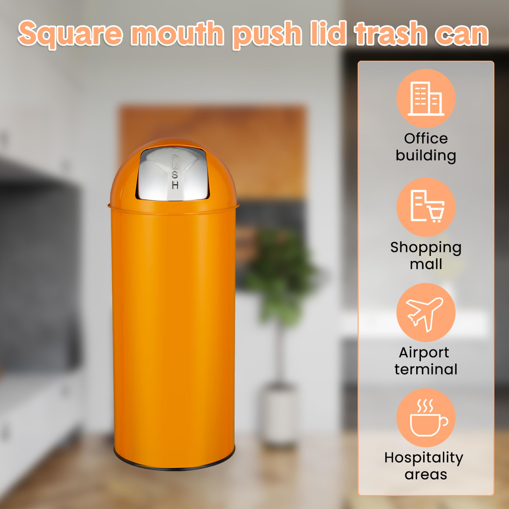 Commercial Kitchen Garbage Can - 65 Liter Push Lid Trash Can,