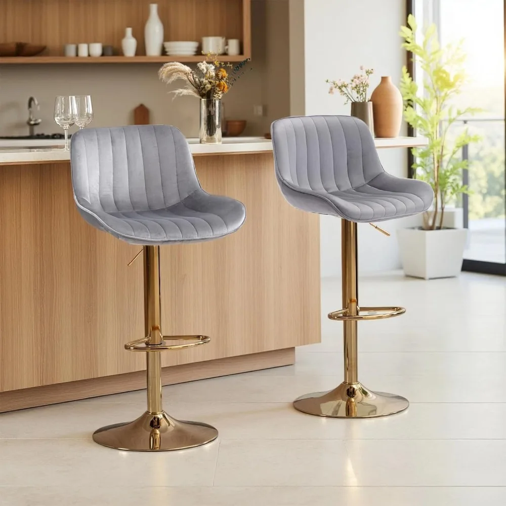 Commercial Kitchen Island - Modern Gold Velvet Bar Stools Set