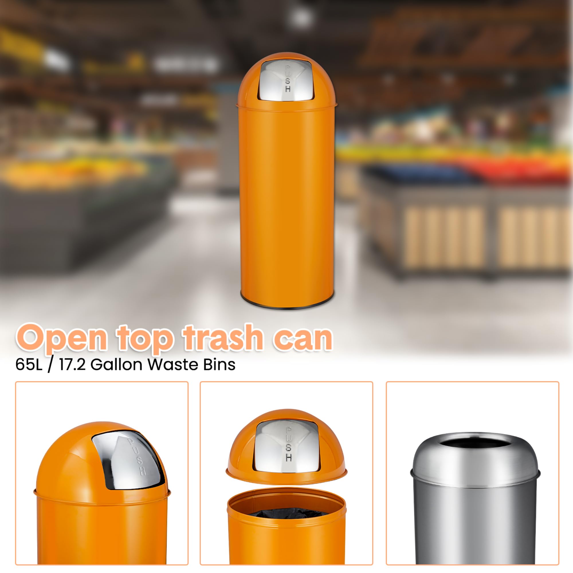 65 Liter Push Lid Trash Can, 1 - Commercial Kitchen Garbage Can review and price